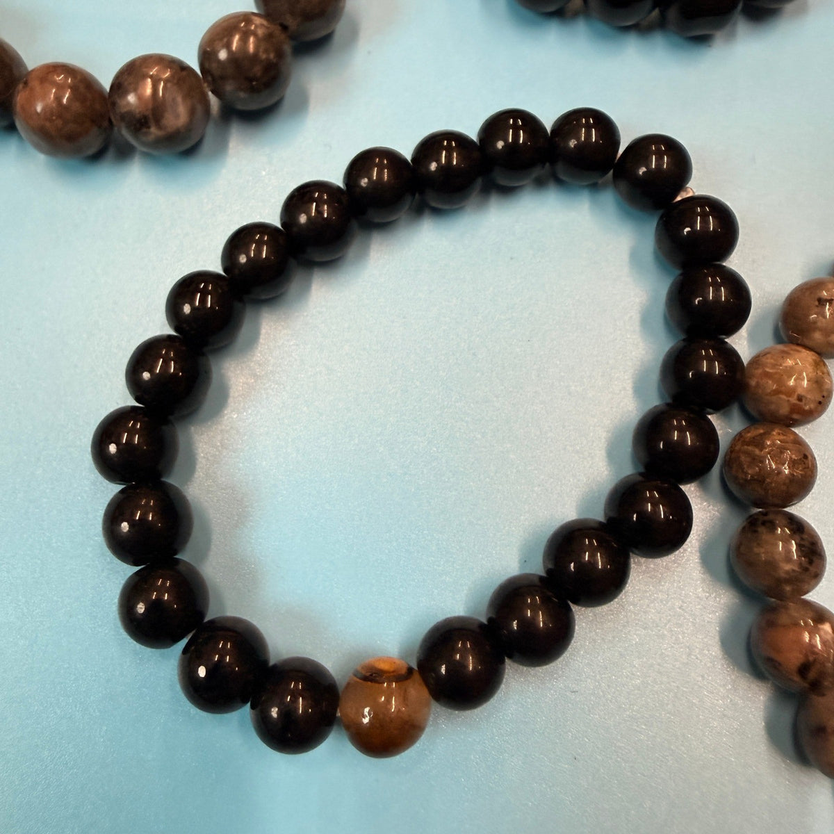 Set of 5 Natural Gemstone Round Beads Stretch Bracelets, 4oz, №B54