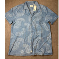 MSRP $44 Mutual Weave Mens L Tall Indigo Paisley Short Sleeve Button Down Shirt
