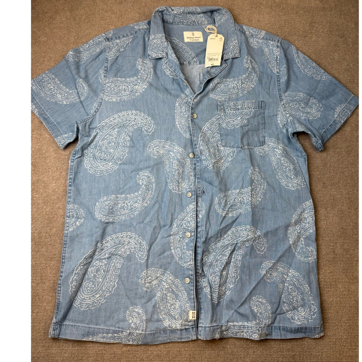 MSRP $44 Mutual Weave Mens L Tall Indigo Paisley Short Sleeve Button Down Shirt