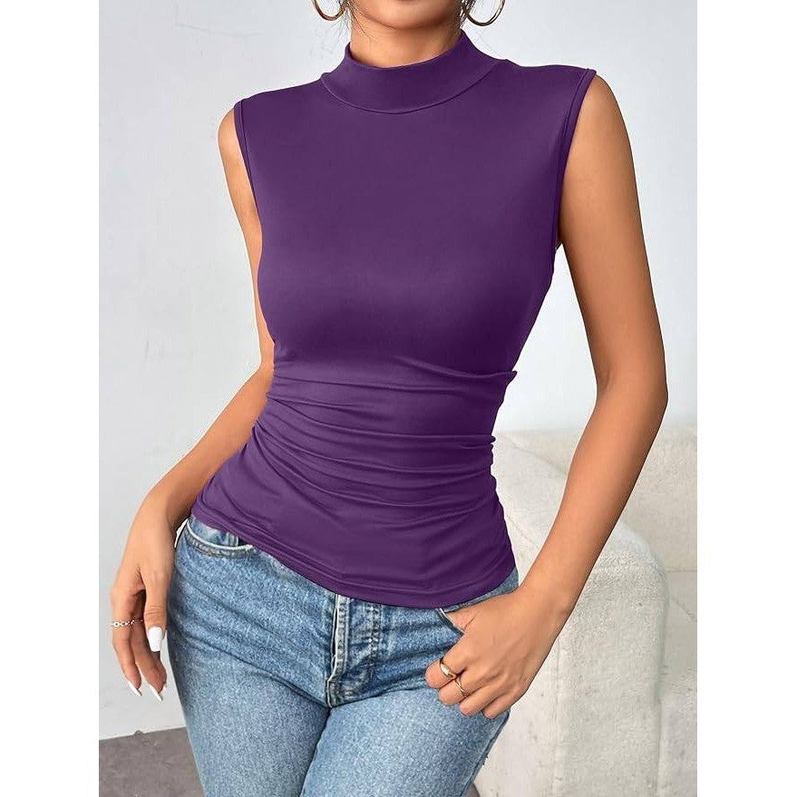 Zeagoo Women's M Purple Mock Turtleneck Tank Top Slim Fitted Sleeveless Top