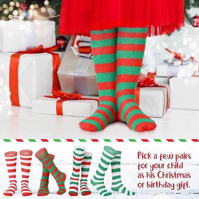Panitay 24 pairs Christmas Kids Striped Socks Boys and Girls Athletic Knee Hi