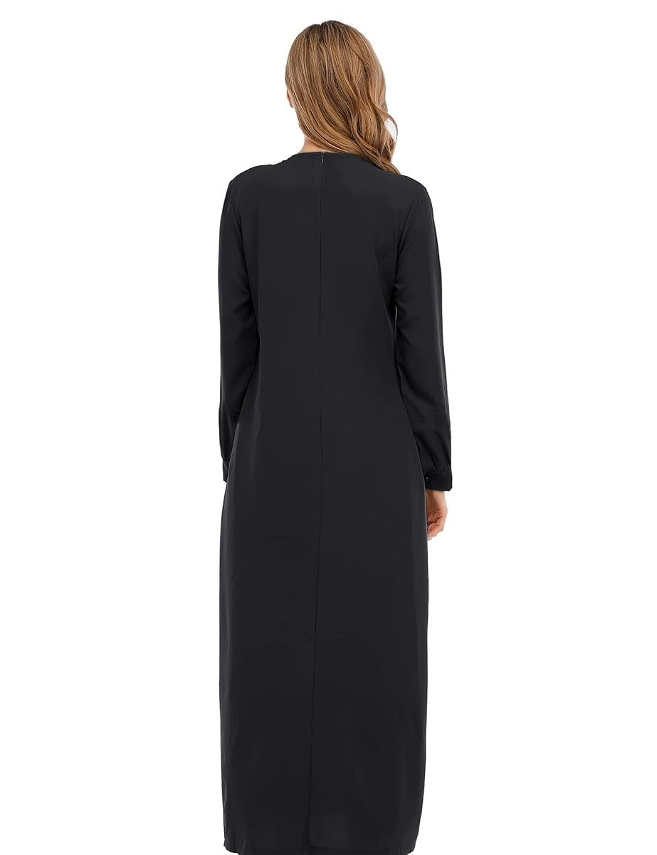 Abetteric Womens Long Sleeve Ethnic Style Zipper Muslim Dress Abaya with Hijab