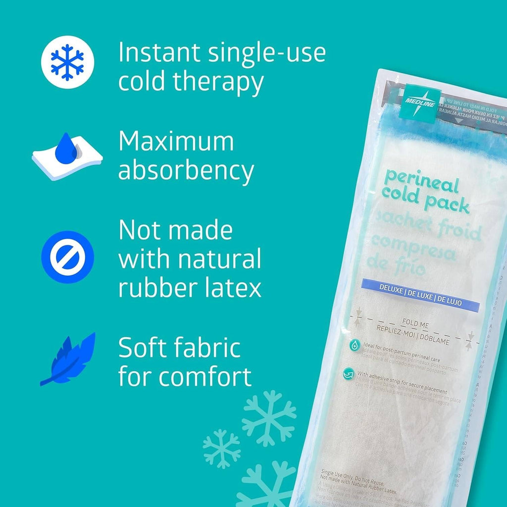 Pack of 24 Medline Deluxe MDS148055, 4.5" x 14.25" Perineal Cold Packs with Adh