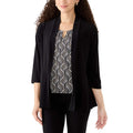 MSRP $69 Alfred Dunner Seville L Black Keyhole Stitch 2-in-1 Cardigan Top 3/4