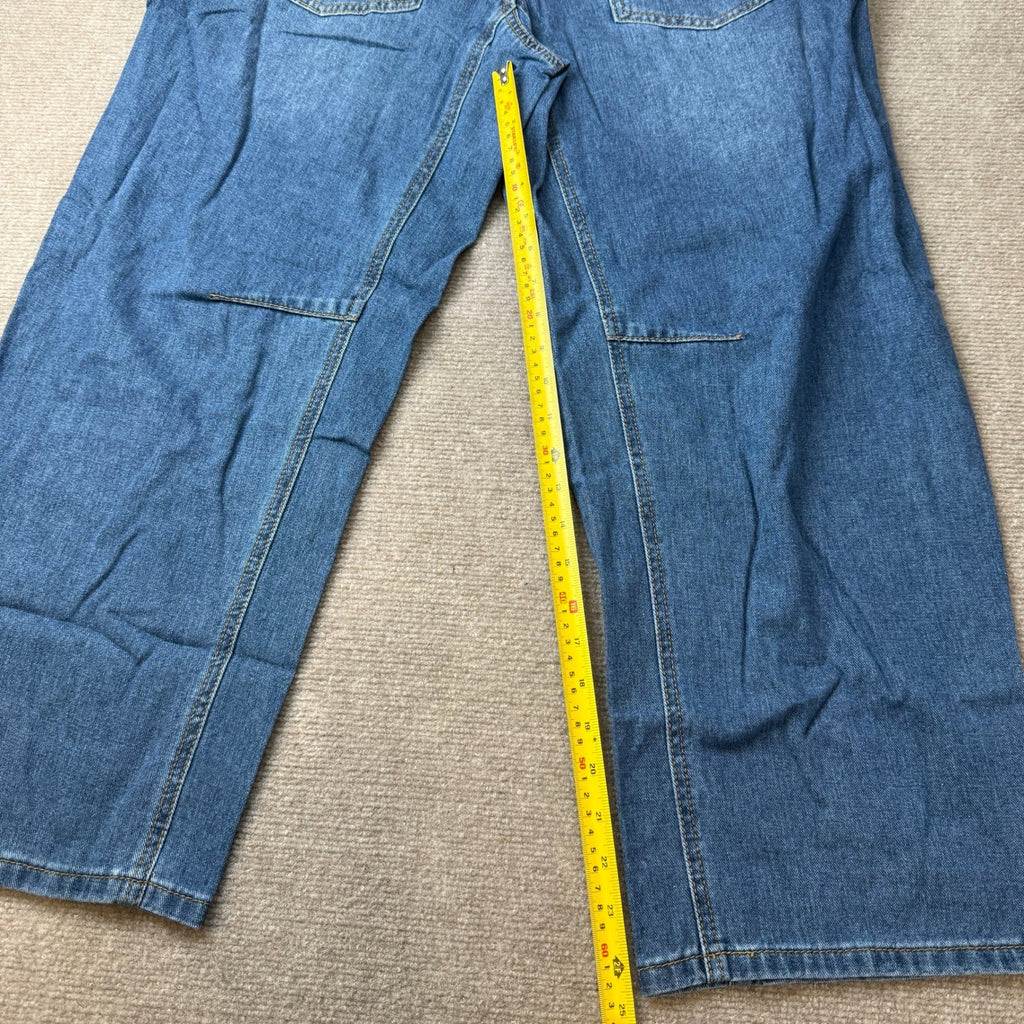 PLNOTME Womens 10 Blue Baggy Barrel Horseshoe Jeans Wide Leg Patchwork Low