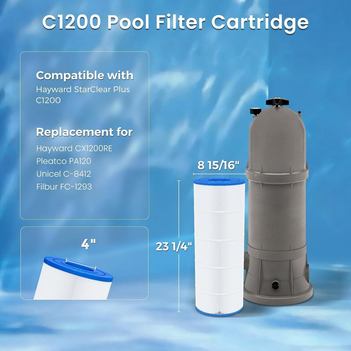 Future Way C1200 Pool Filter Cartridge 120 sq.ft for Hayward Star Clear Plus C1