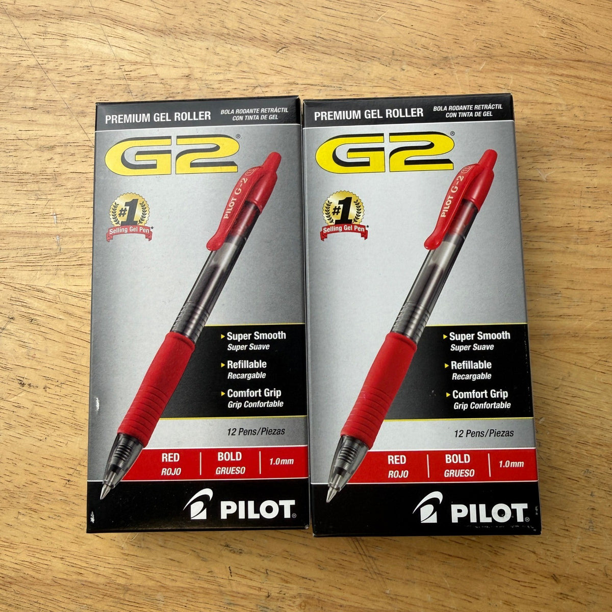 2 Pack of 12 Pilot G2 Premium Retractable Gel Red Ink Pen 1mm Refillable 31258