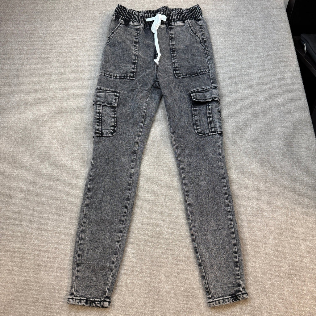 SHEIN Women's S Tall Washed Gray Thermal Fleece Lined Cargo Jeans Winter Stretc