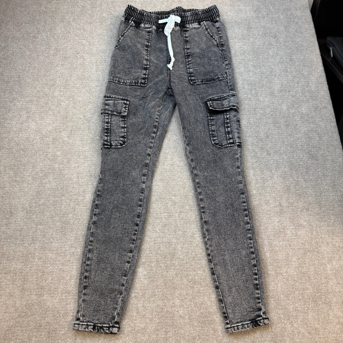 SHEIN Women's S Tall Washed Gray Thermal Fleece Lined Cargo Jeans Winter Stretc