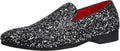 Santimon Mens US 8 - 11 Black Slip On Sequins Glitter Smoking Loafers Dress Shoe