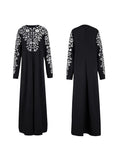 Abetteric Womens L-3XL Floral Printed Maxi Dress w/ Hijab Muslim Abaya Long Slee