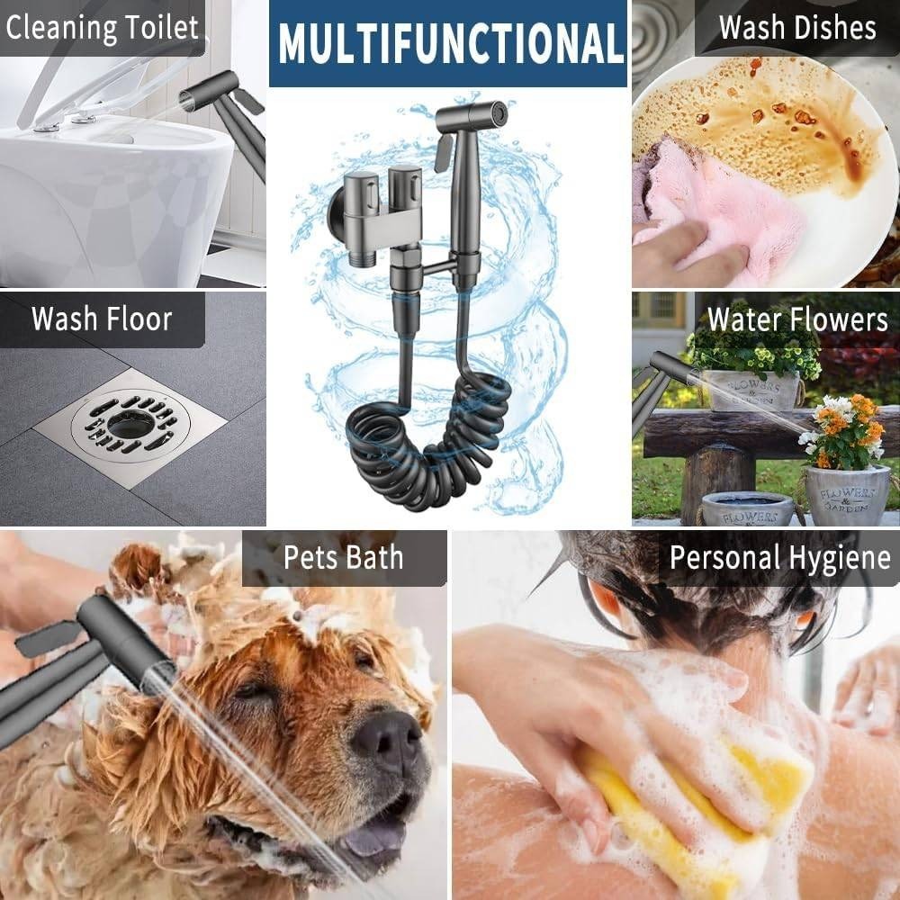 Handheld Bidet Sprayer Kit for Toilet, Stainless Steel Muslim Shattaf, T-Valve