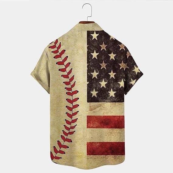 Men's M American Flag Baseball Button Up Shirt Short Sleeve USA Patriotic Casual