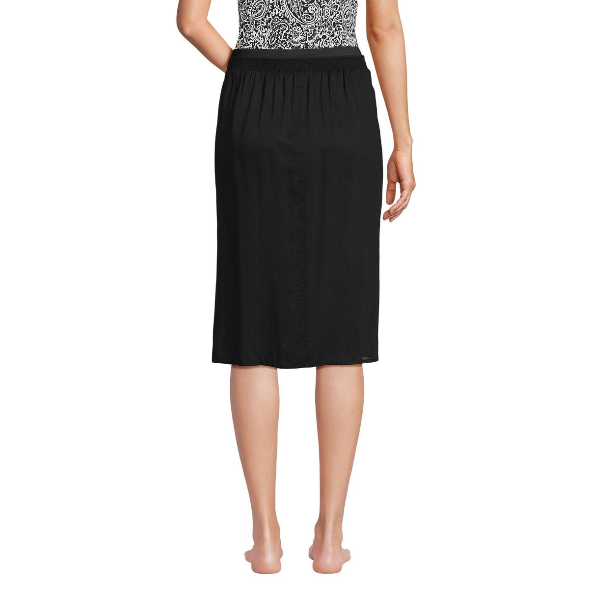 Lands' End Women's M-1X LONG Black Twist Front Swim Cover-up Skirt Knee Length