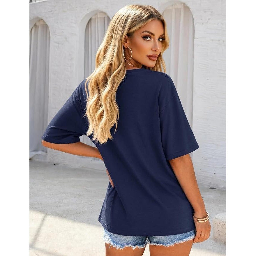 MSRP $19 YUCOLEN Women's M Oversized T-Shirt Soft Short Sleeve V Neck Basic Tee