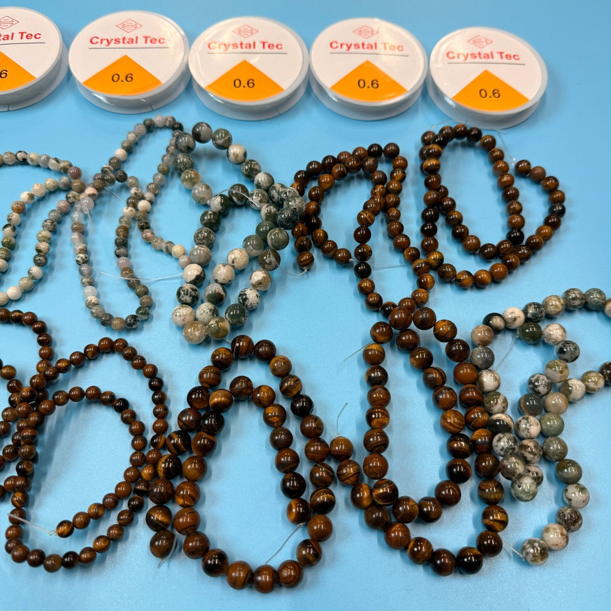 Set of 10 Natural Gemstone Round Beads Strands 15" Sizes 6,8,10 mm №B47