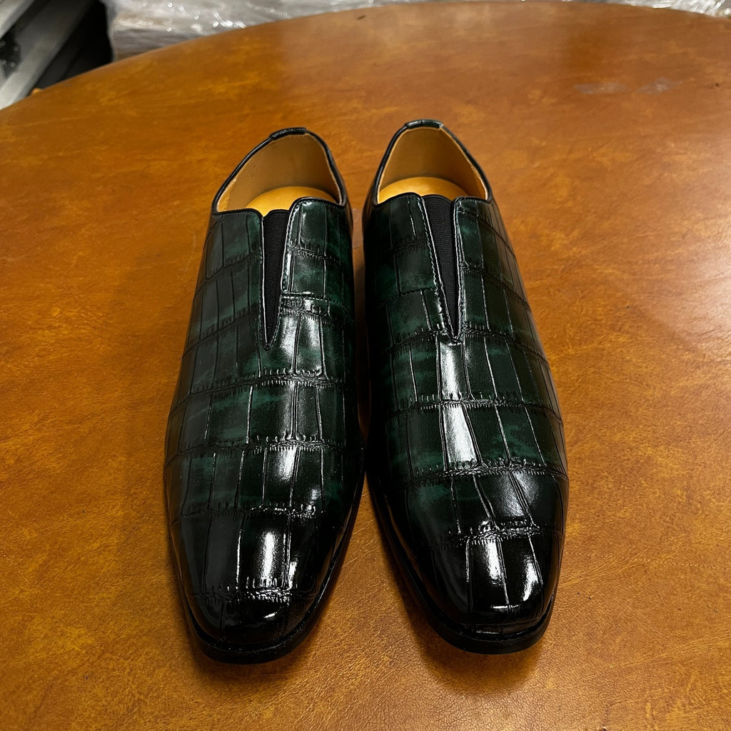 Santimon Men's US 8 - 10 Green Smoking Loafers Checkered Slip On Dress Casual