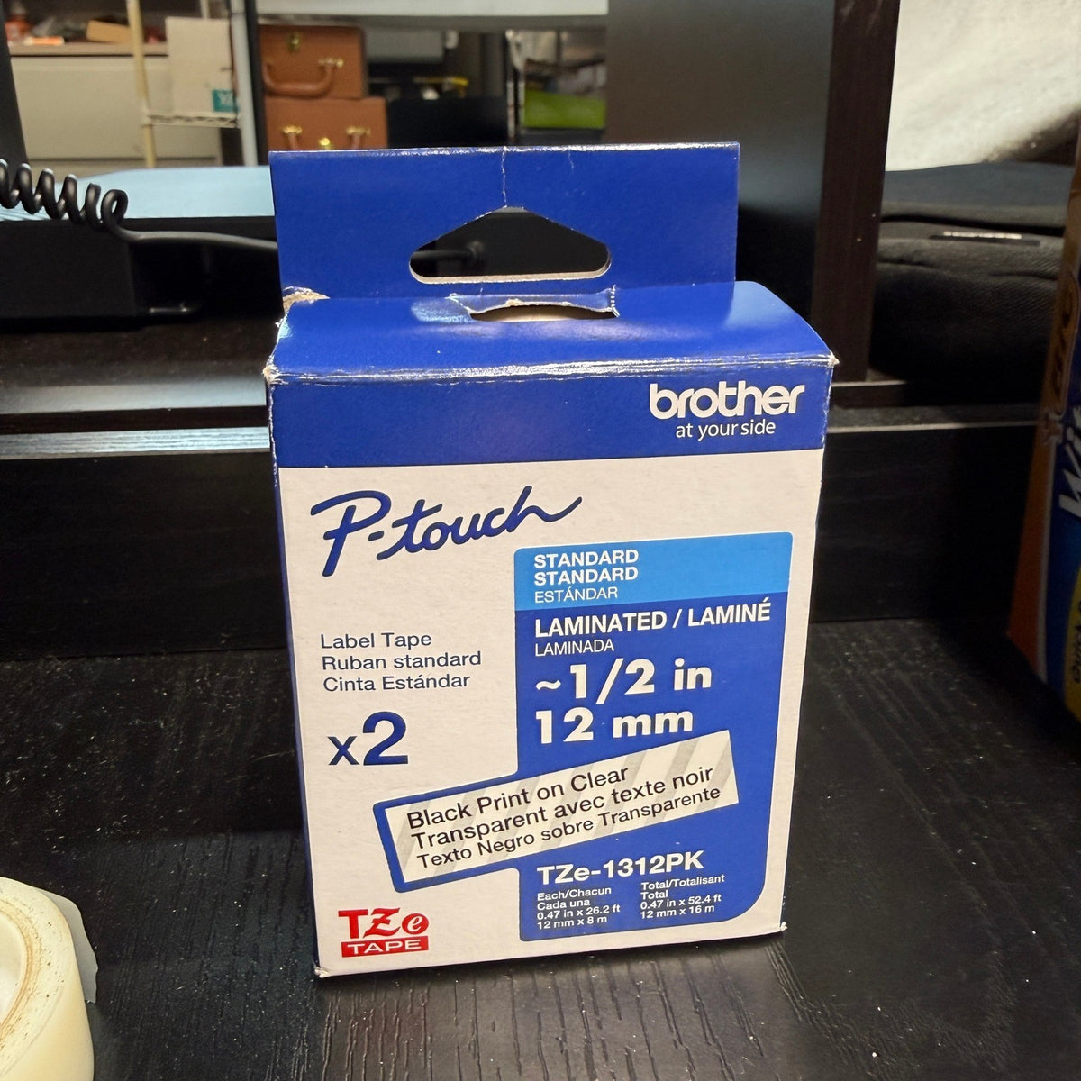 Brother P-touch TZe TAPE 1/2" Standard Laminated Label Tape TZe-1312PK CLEAR