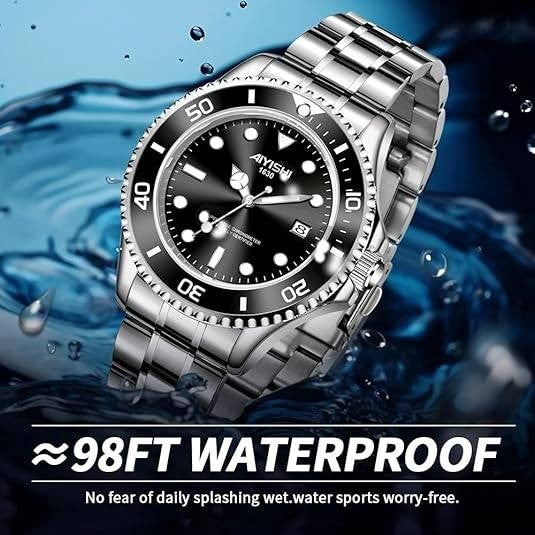 Dofia Xiaoya Aiyishi 1630 Men's Silver Stainless Steel Quartz Watch Black Dial G