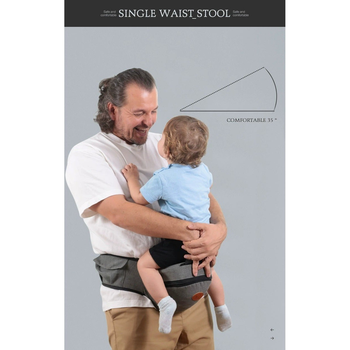 Ergonomic Dark Gray Baby Carrier for Newborn to Toddler with Waist Stool Diaper
