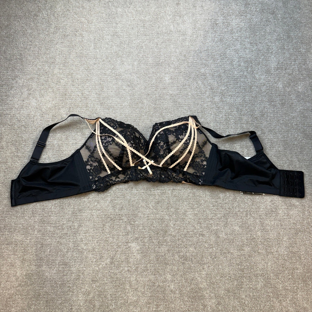 Women's Plus Size 40/90E Black Floral Lace Wireless Bra, Full Coverage, Comfort