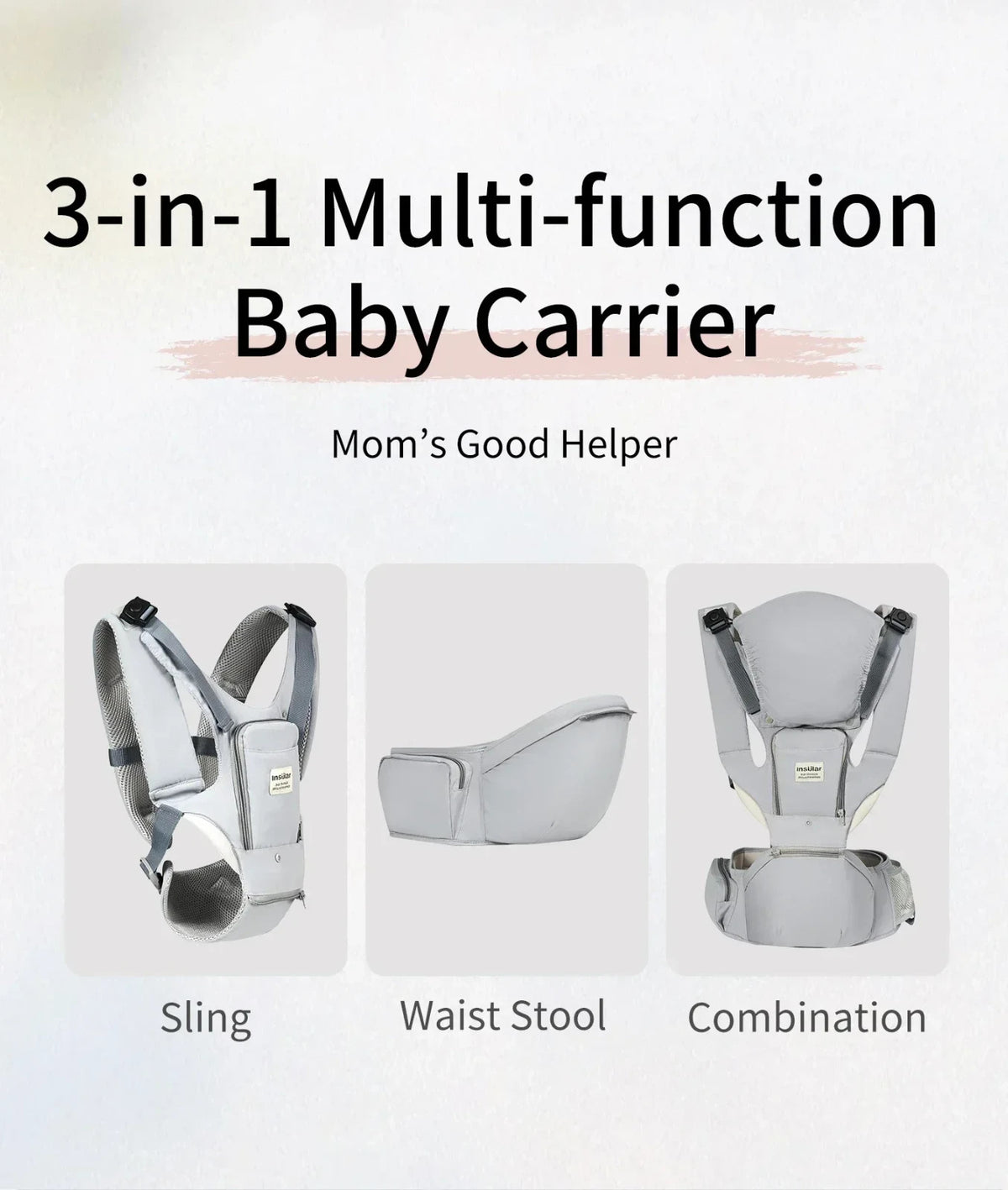 Insular 3-In-1 Ergonomic Baby Carrier For Newborn to Toddler w/ Hip Seat - Breat