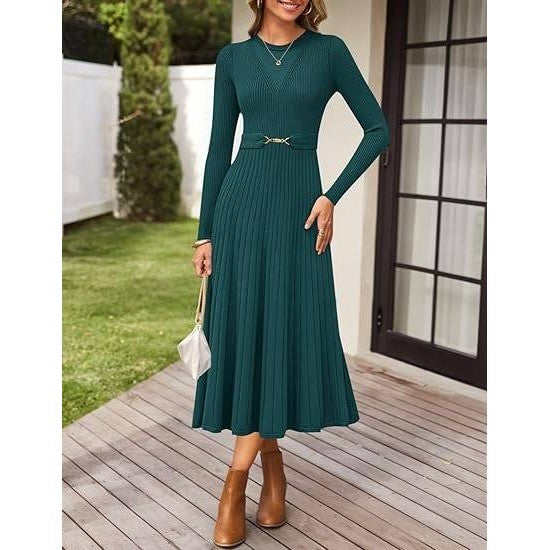 MSRP $71 ZESICA Women's Teal XL Long Sleeve Midi Sweater Dress w/ Belt Fall Cre