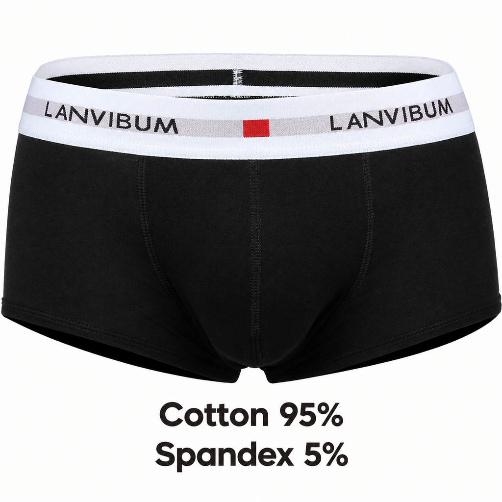 Pack of 3 Lanvibum Men's M, L Black Trunk Underwear Cotton Boxers Elastic