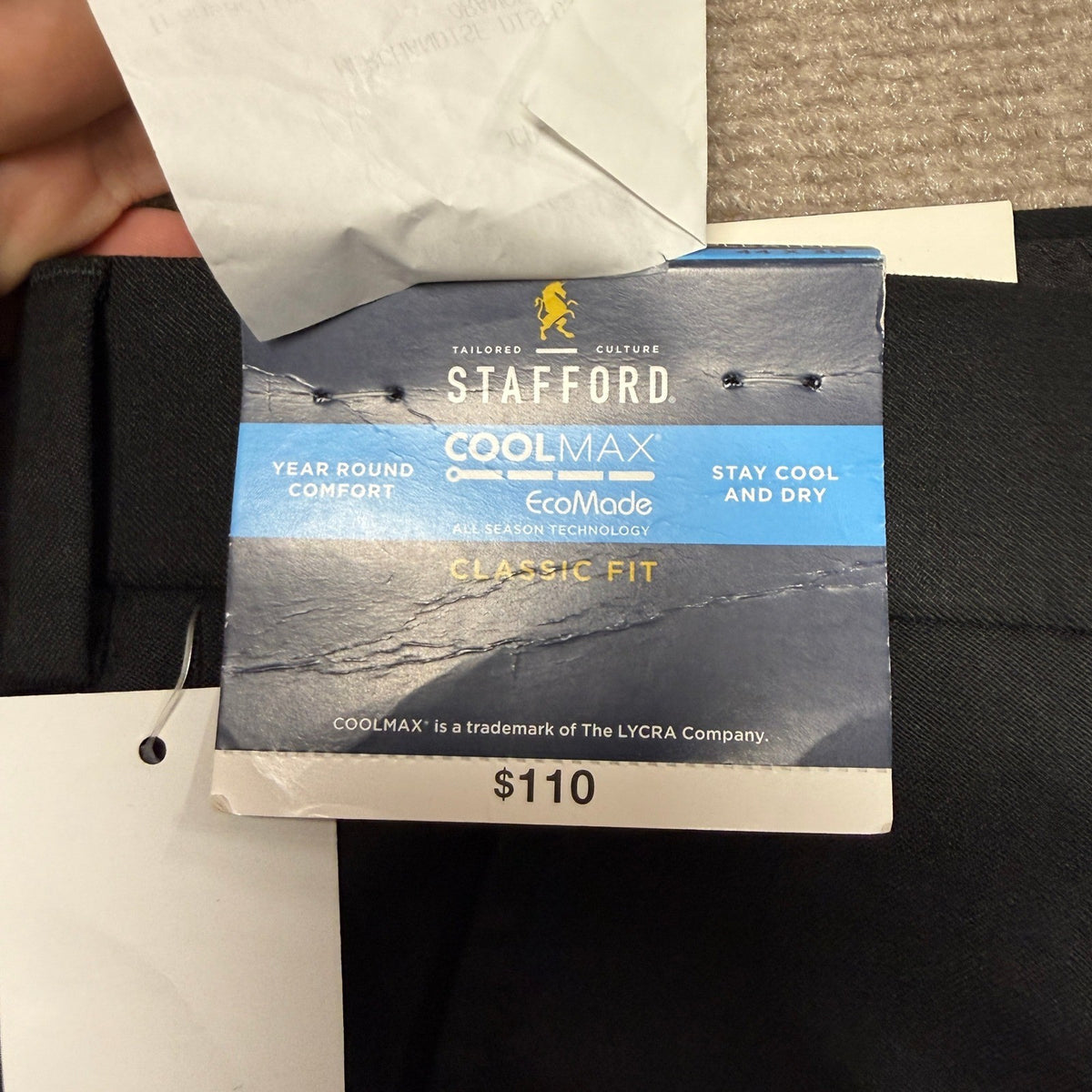 MSRP $110 Stafford Coolmax Mens 44x30 Black Suit Pants Classic Fit Pleated Front