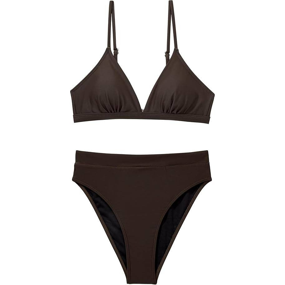 MSRP $40 SUUKSESS Women's M Dark Brown High Waisted High Cut Bikini Set Sexy T