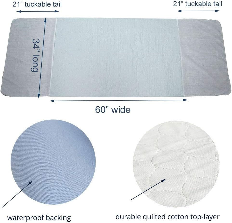 Pack of 2 Careboree Reusable Incontinence Bed Pads Queen 34"x60" Cotton Top, Tuc
