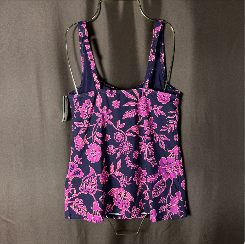 Lands End Womens 4, 2-10 LONG Square Neck Tankini Top Swimsuit Adjustable Straps
