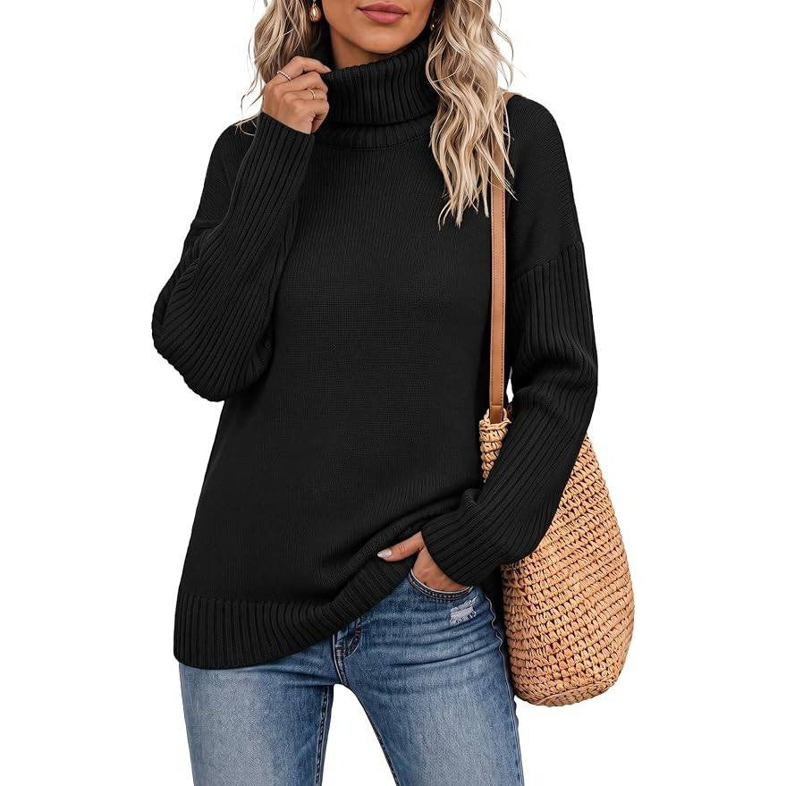Jouica Women's S Black Turtleneck Chunky Oversized Tunic Sweater Pullover Casua