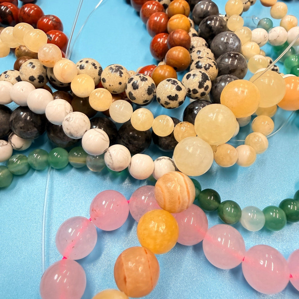 Set of 10 Natural Gemstone Round Beads Strands 15" Sizes 6,8,10 mm 14oz №B3