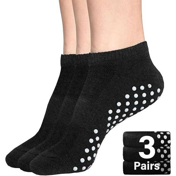 MSRP $20 DIBAOLONG Womens & Mens 3 Pairs 9.5-13 Black Low Cut Socks w/ Grips