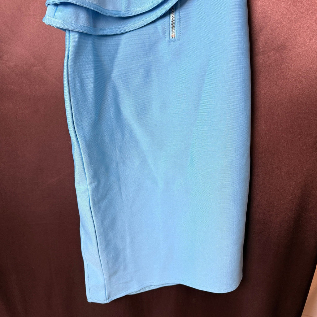 UONBOX Women's XS Light Blue One Shoulder Sleeveless Side Split Bandage Dress