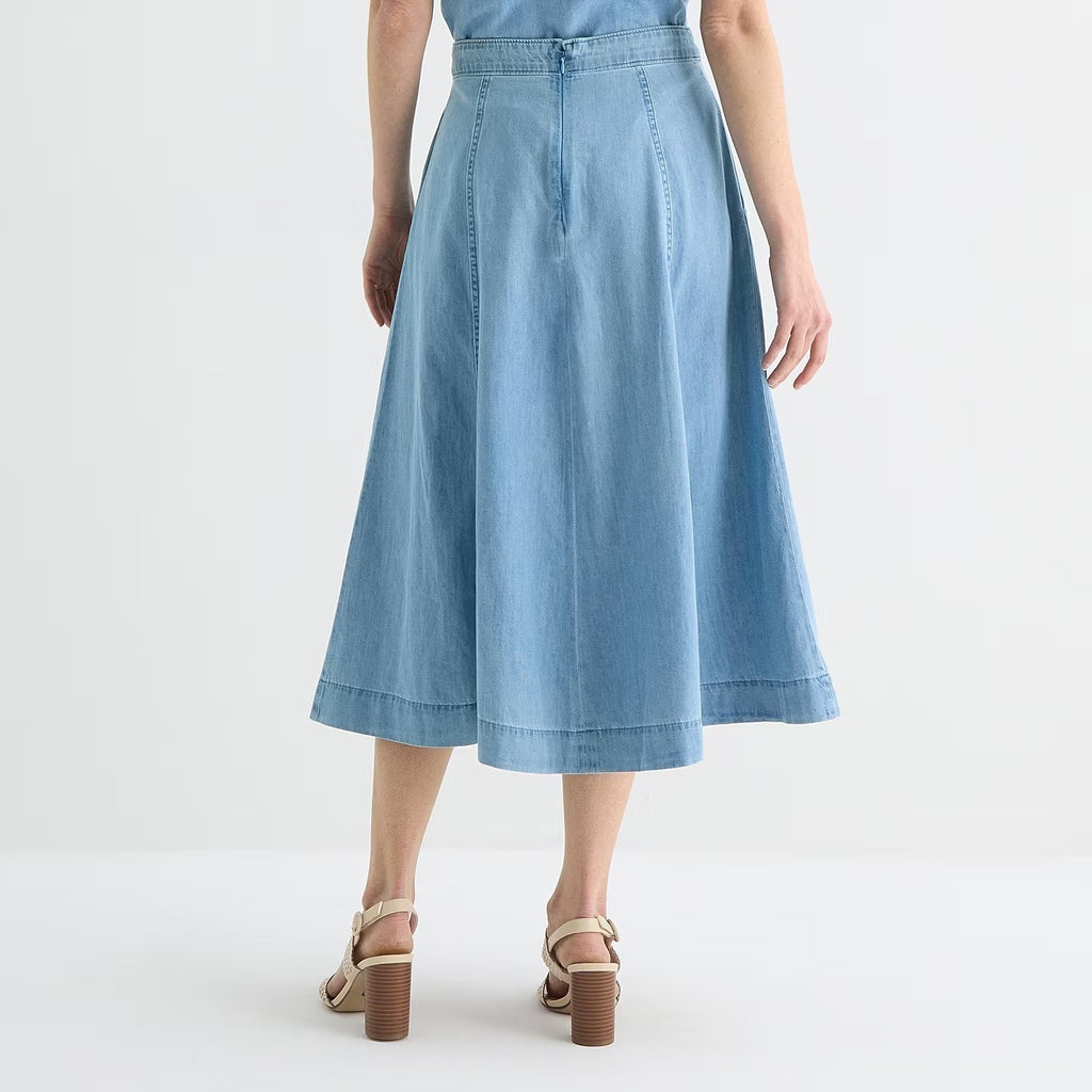 MSRP $54 Liz Claiborne Womens 12 Petite Sullivan Wash Midi Denim Skirt Mid Rise