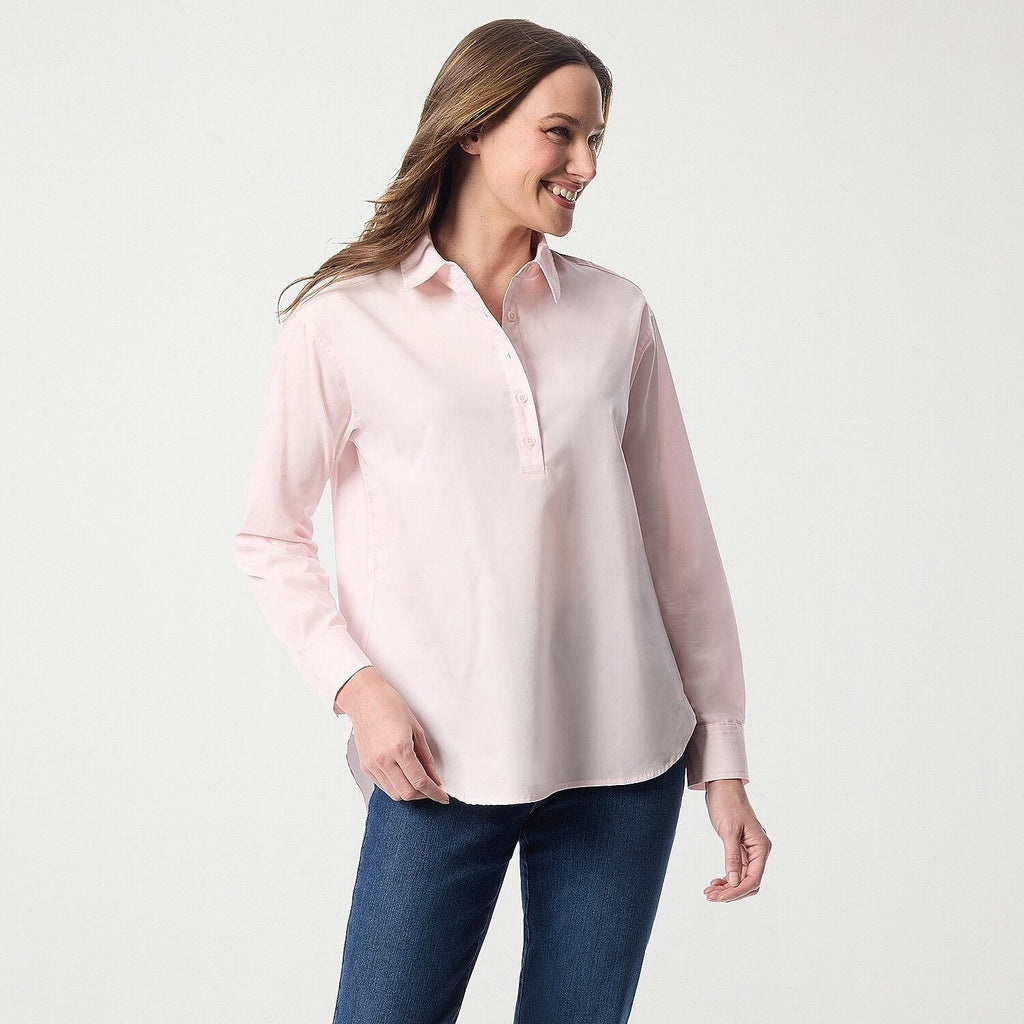 MSRP $48 Gloria Vanderbilt Amanda Womens L Pink Parasol Long Sleeve Dress Shirt