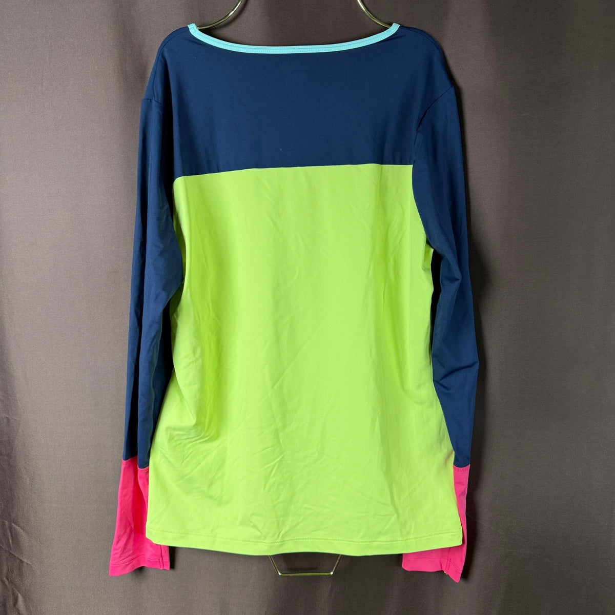 Lands' End Women's S Long Sleeve UPF 50 Rash Guard Crew Neck Yellow/Navy/Pink
