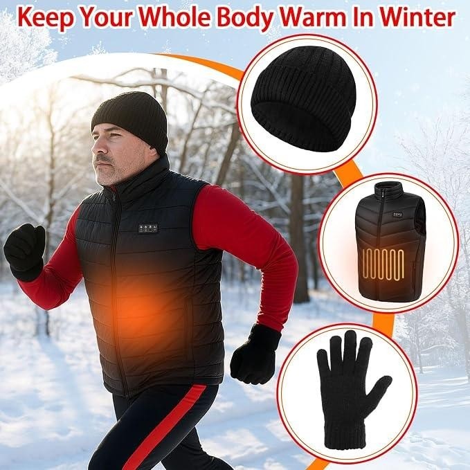 MSRP $46 5 Pcs L Electric Heated Vest with 3 Levels Mens/Womens 2XL, Knit Beanie