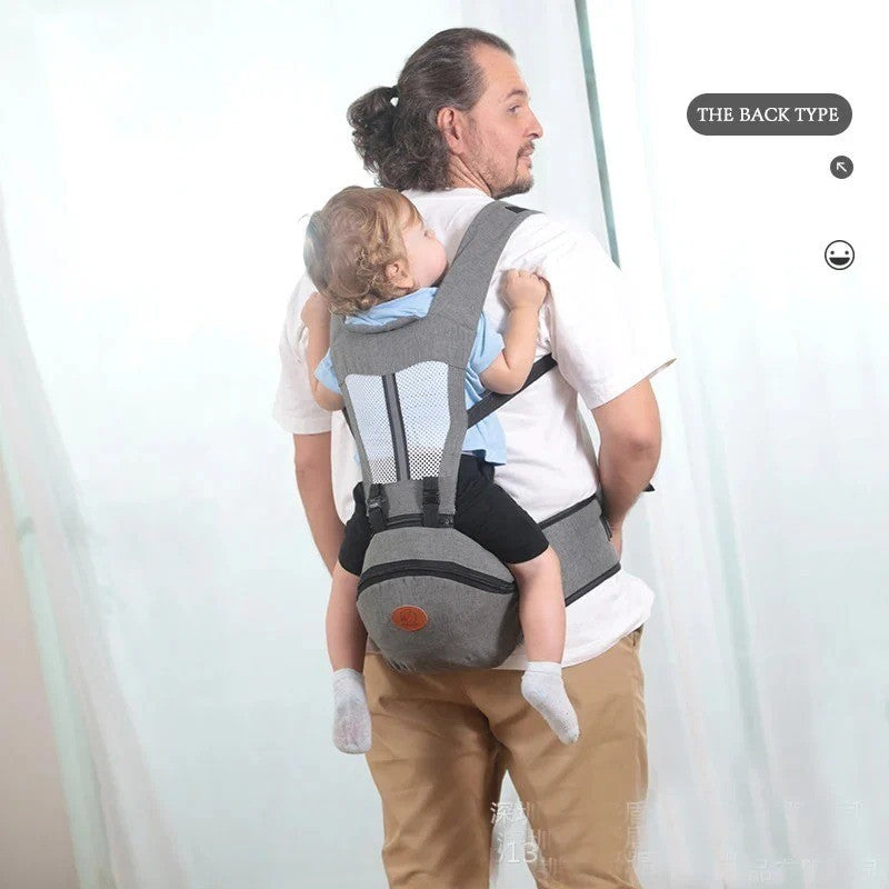 Ergonomic Dark Gray Baby Carrier for Newborn to Toddler with Waist Stool Diaper