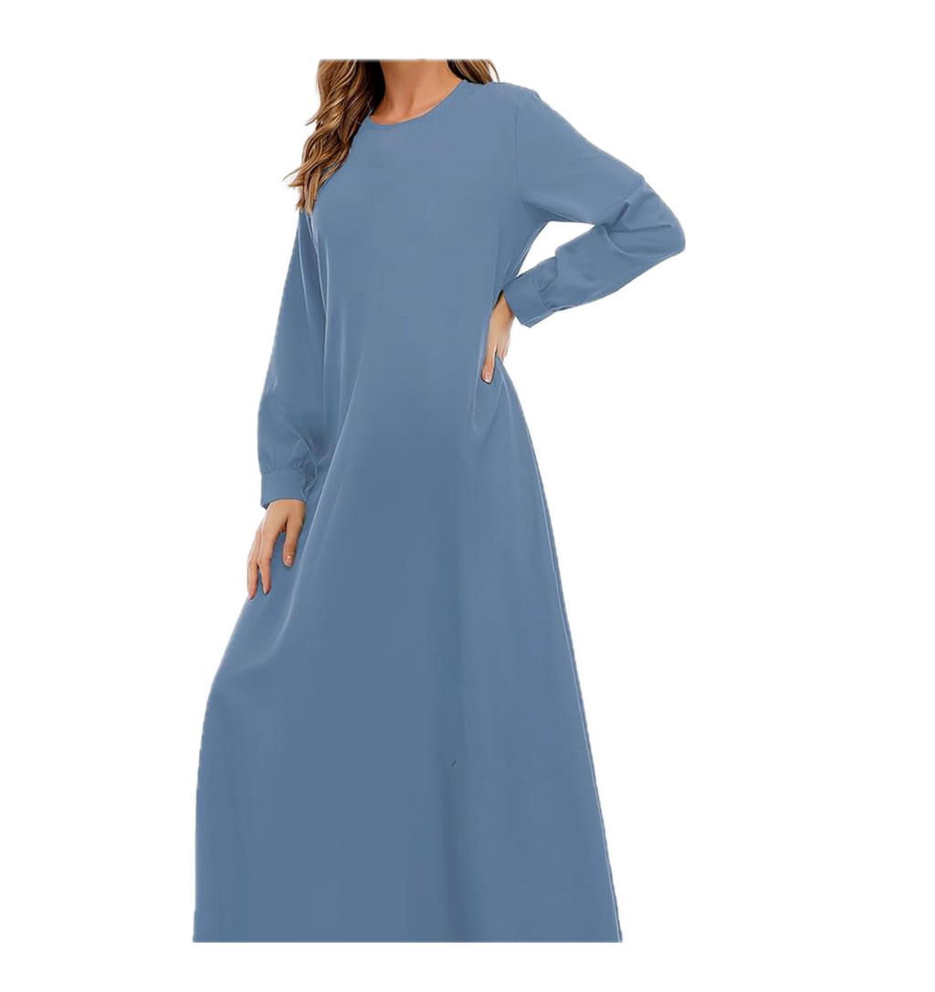 Abetteric Women Solid Color Zipper Abaya Muslim Dress w/ Pockets Islamic Prayer