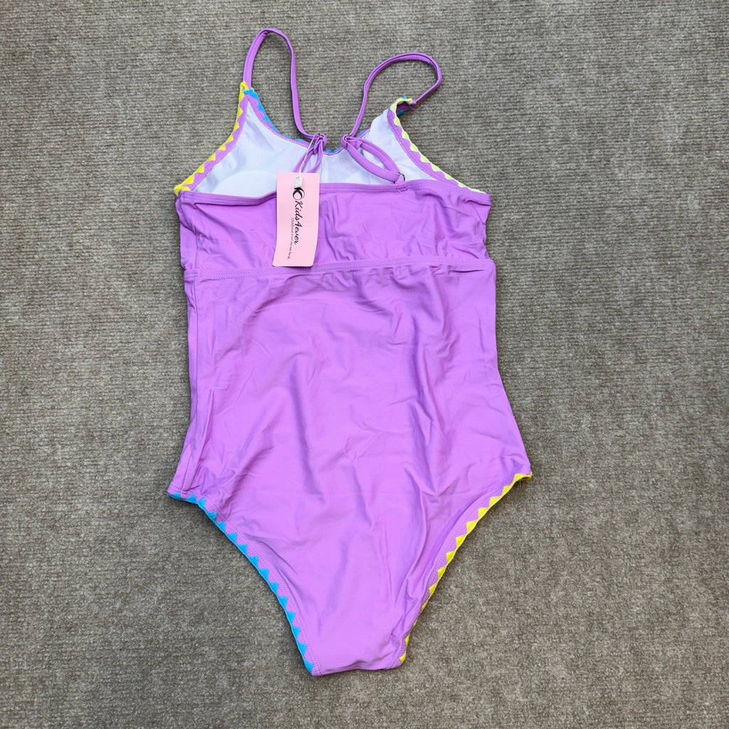 MSRP $23 Kids4ever Girls Light Purple 13-14Y One Piece Swimsuits Contrast Trim