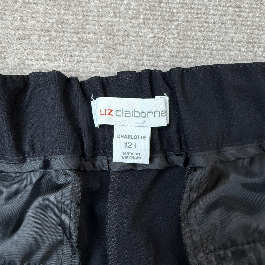 MSRP $74 Liz Claiborne Charlotte Womens 12 Tall Black Wide Leg Mid Rise Trouser