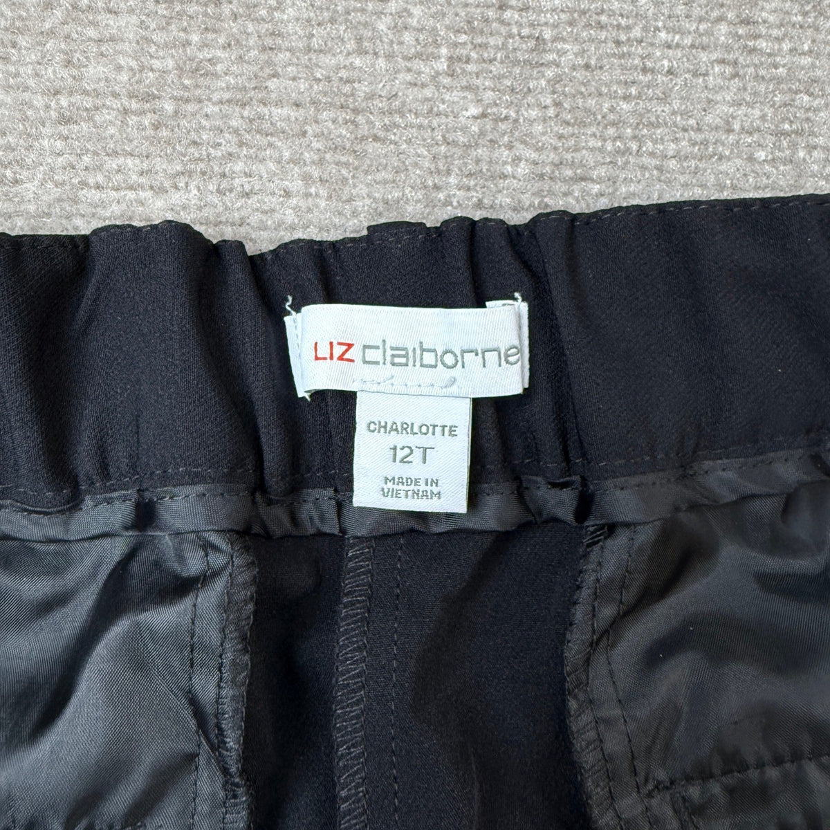 MSRP $74 Liz Claiborne Charlotte Womens 12 Tall Black Wide Leg Mid Rise Trouser