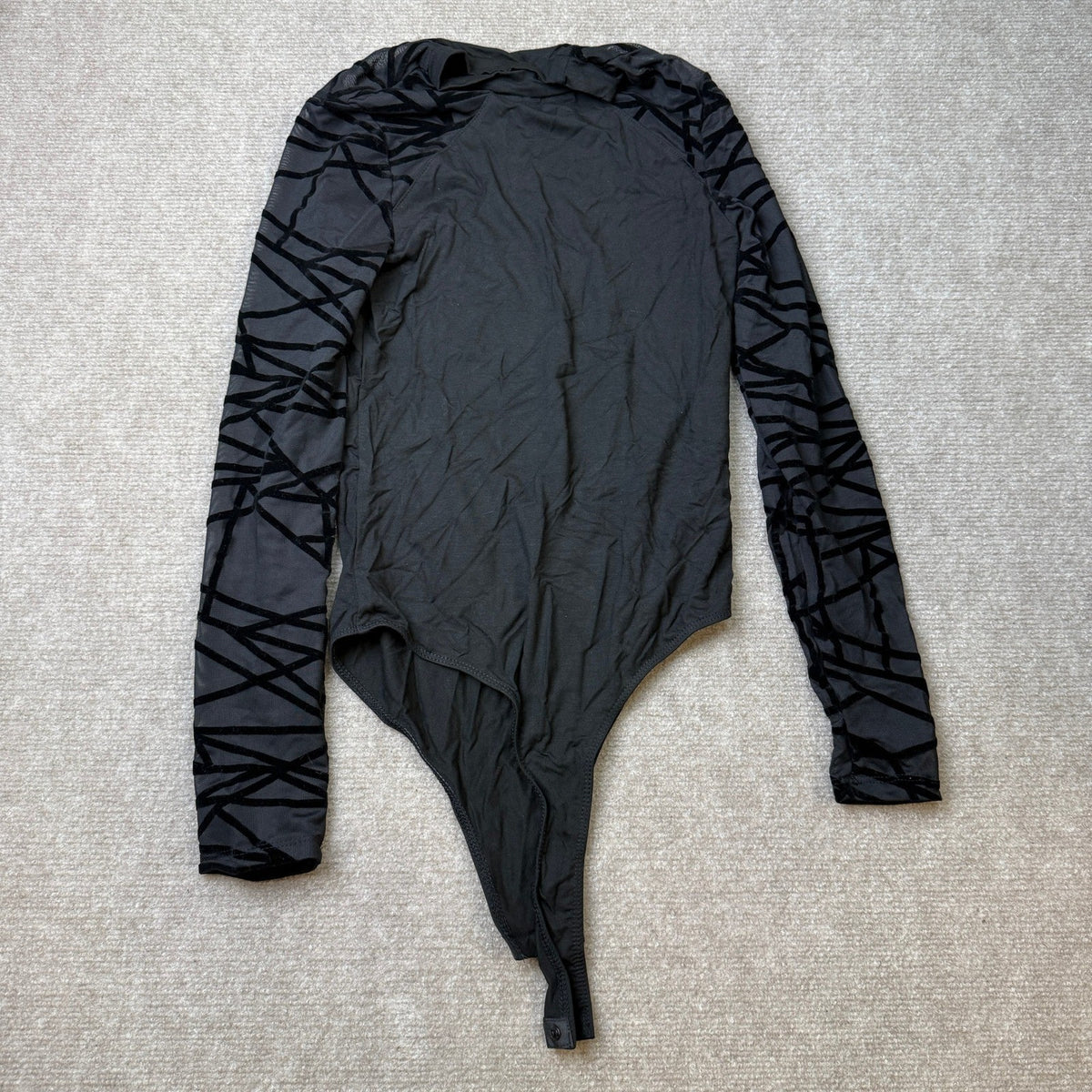 MSRP $31 WDIRARA Women's S Sheer Mesh Long Sleeve Bodysuit Mock Neck Leotard