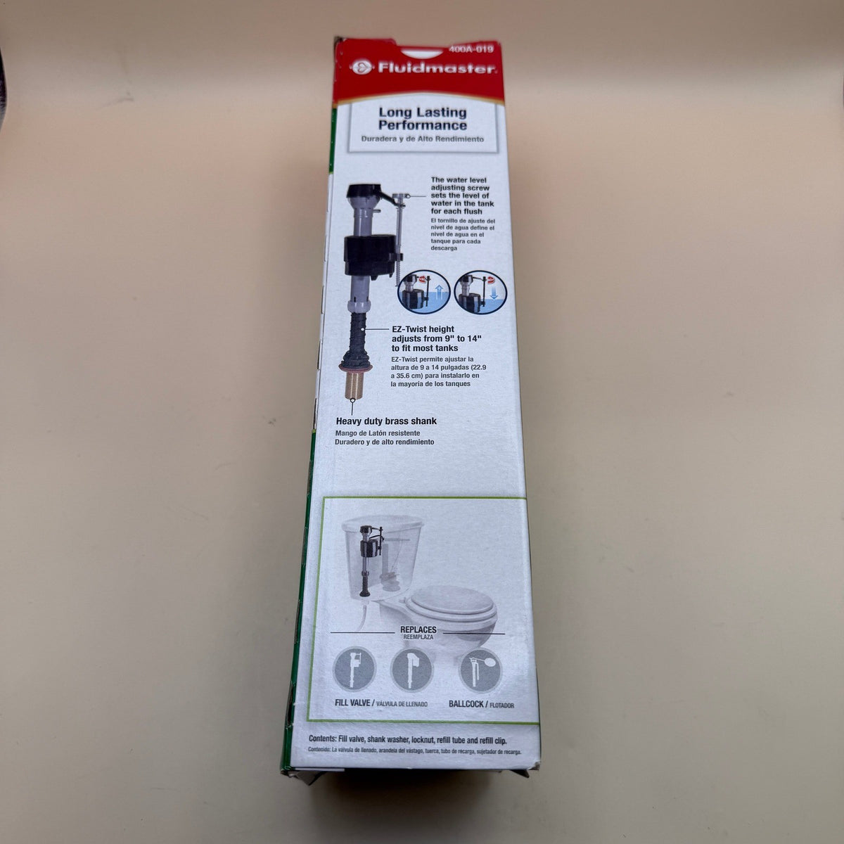 Fluidmaster 400A-019 Universal Toilet Fill Valve with Brass Shank