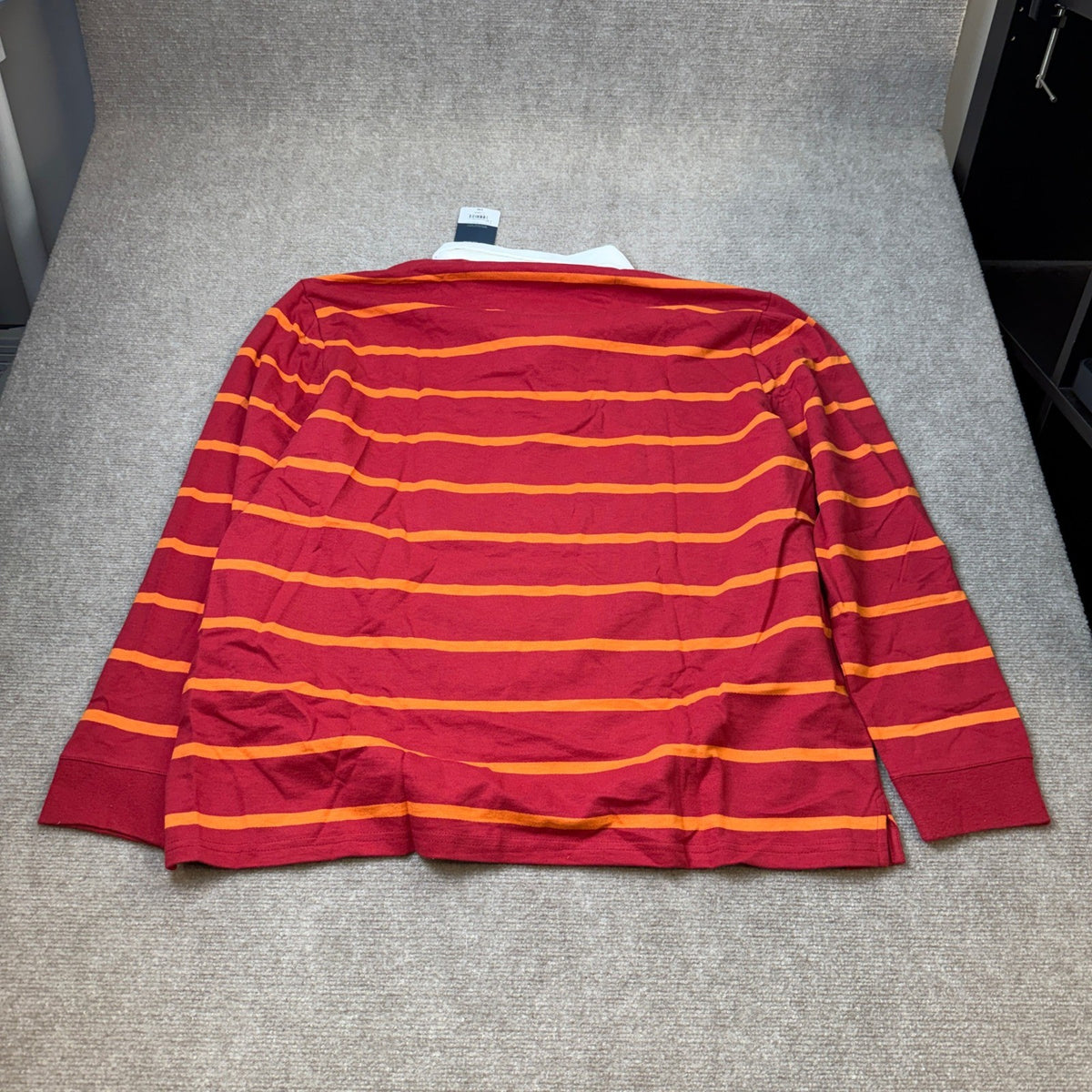 MSRP $38 St. John's Bay Mens XL Red Orange Stripe Rugby Shirt Long Sleeve Polo