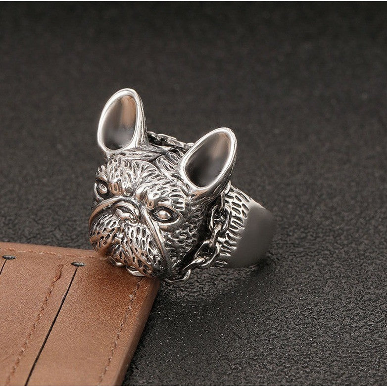 French Bulldog Ring Silver Tone Punk Mens Womens Stainless Steel Jewelry Size 8