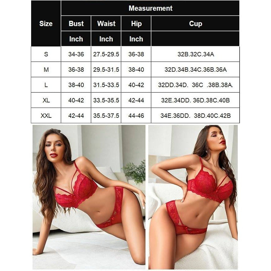 MSRP $22 Avidlove Women's L Red Strappy Lingerie Set Sexy 2 Pc Bra and Panty